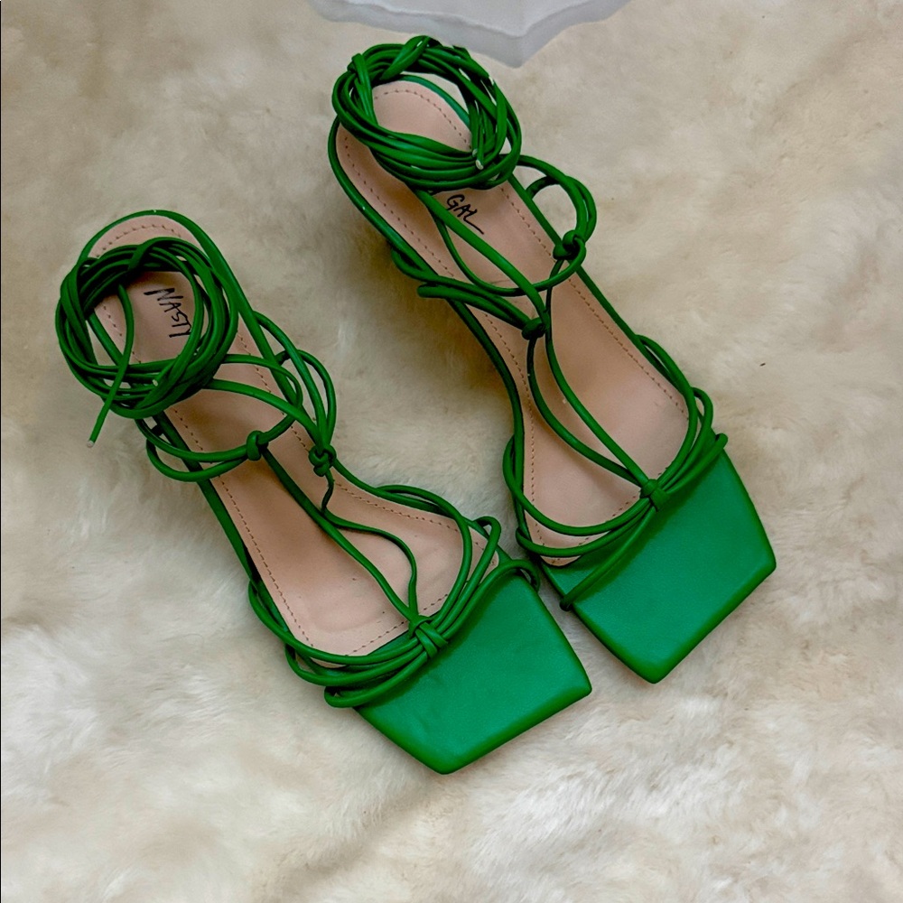 NEW Nasty Gal Emerald Green Strappy Low Heels 8 / 39